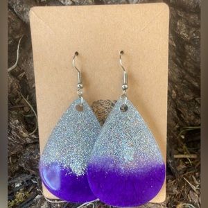 Purple and holographic silver teardrop earrings